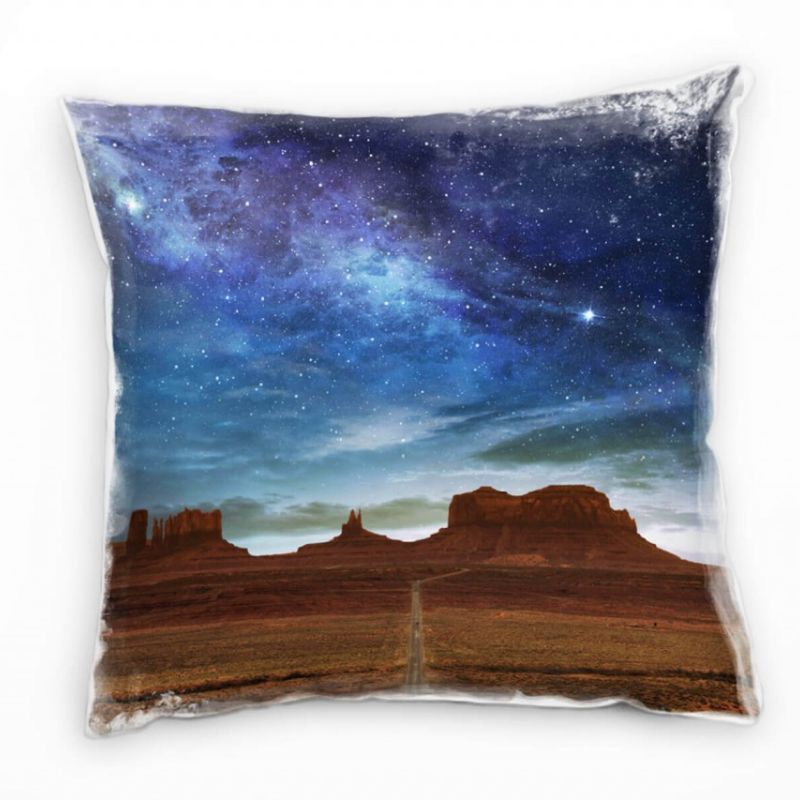 Landschaft, Felsen, Nacht, Sternenhimmel, blau, braun Deko Kissen 40x40cm für Couch Sofa Lounge Zier