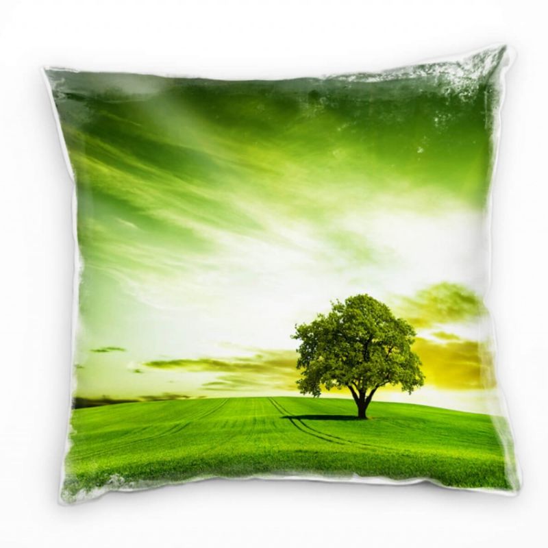 Landschaft, grün, Wiese mit Baum Deko Kissen 40x40cm für Couch Sofa Lounge Zierkissen