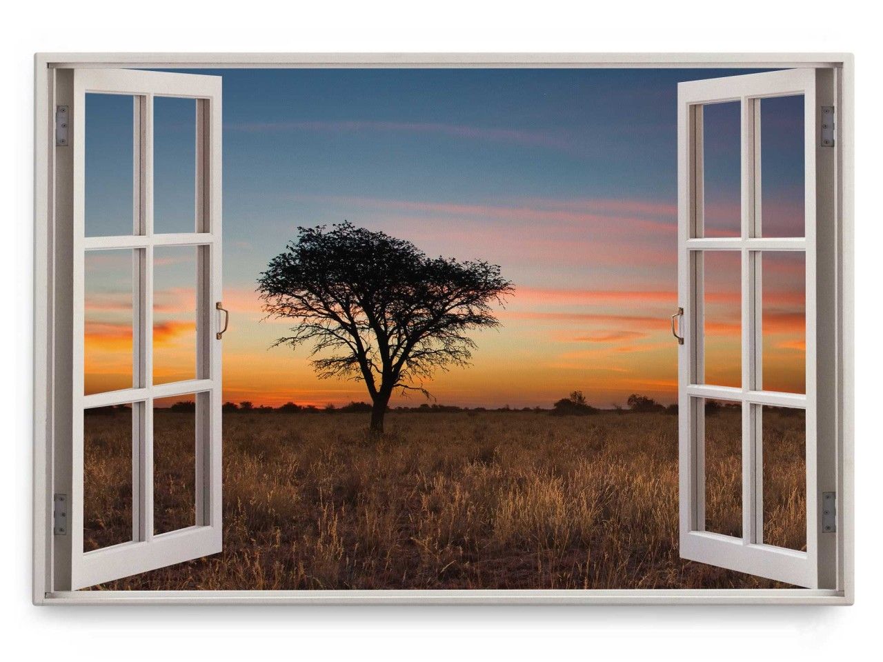 Wandbild 120x80cm Fensterbild Abendrot Natur Landschaft roter Himmel Sonnenuntergang