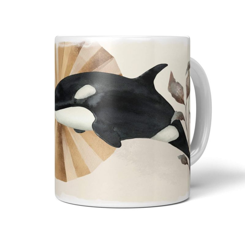 Dekorative Tasse mit schönem Motiv Orca Schwertwal Killerwal Kunstvoll Vintage Pastellton