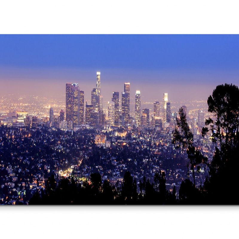 120x80cm Wandbild Los Angeles Skyline Stadt Nacht Lichter