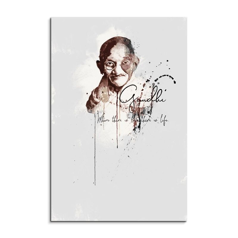 Mohandas Gandhi 90x60cm Aquarell Art Wandbild auf Leinwand fertig gerahmt Original Sinus Art