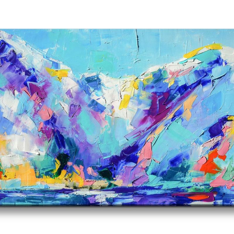 Leinwandbild 120x60cm Berge Abstrakt Malerisch Kunstvoll Farben Spachtel