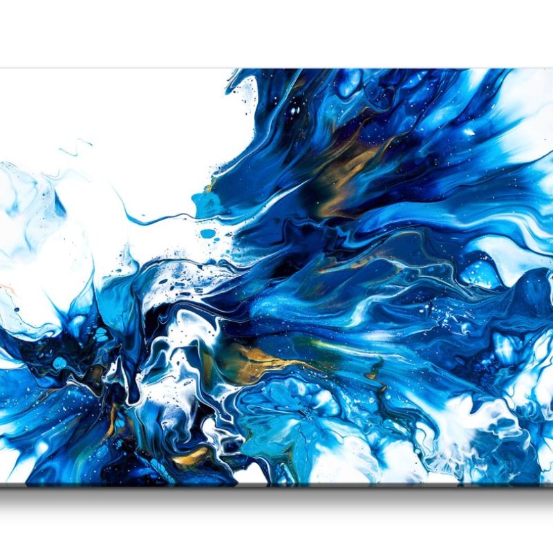 Leinwandbild 120x60cm Wasserfarben Blau Kunstvoll Fließend Dekorativ