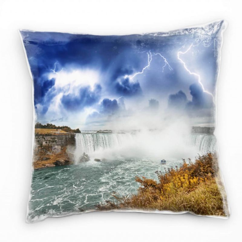 Natur, grau, braun, Gewitter, Blitze, Wasserfall Deko Kissen 40x40cm für Couch Sofa Lounge Zierkisse