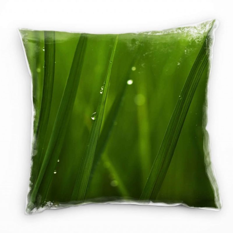 Macro, Natur, Grashalmen, Wassertropfen, grün Deko Kissen 40x40cm für Couch Sofa Lounge Zierkissen