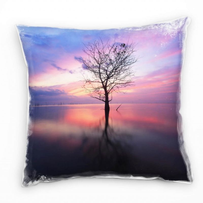 Seen, Sonnenuntergang, Spiegelung, orange, blau Deko Kissen 40x40cm für Couch Sofa Lounge Zierkissen