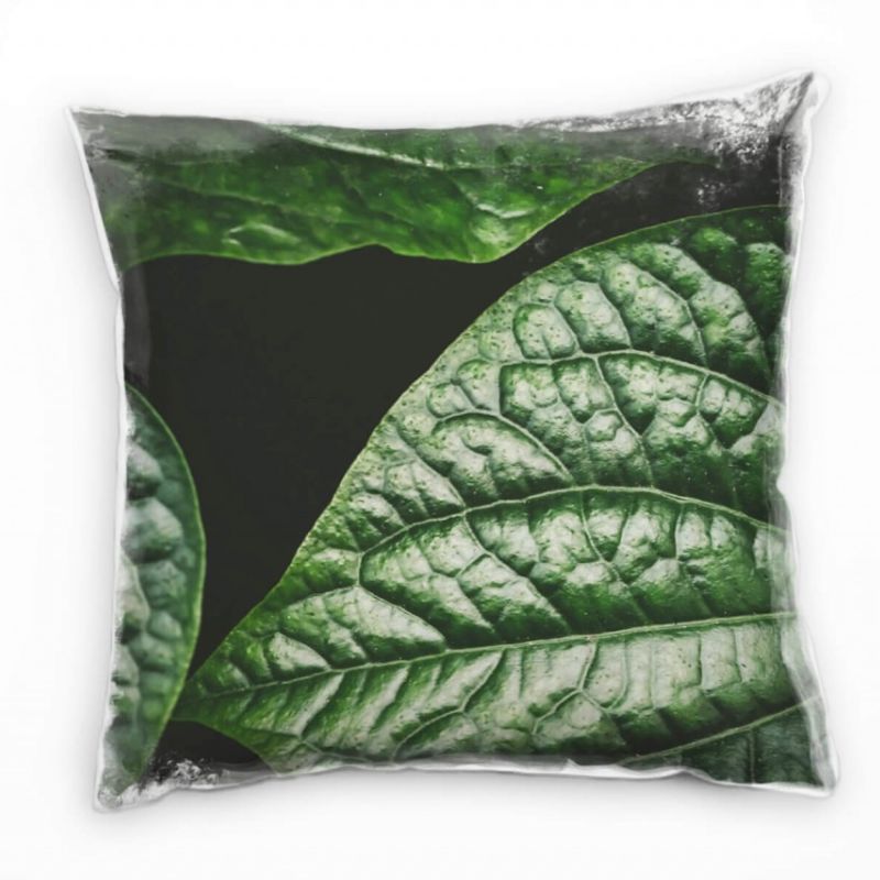 Macro, Natur, Blatt, grün, schwarz Deko Kissen 40x40cm für Couch Sofa Lounge Zierkissen