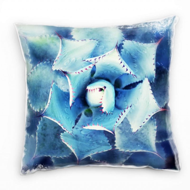 Natur, Macro, grün, blau, Kaktus Deko Kissen 40x40cm für Couch Sofa Lounge Zierkissen