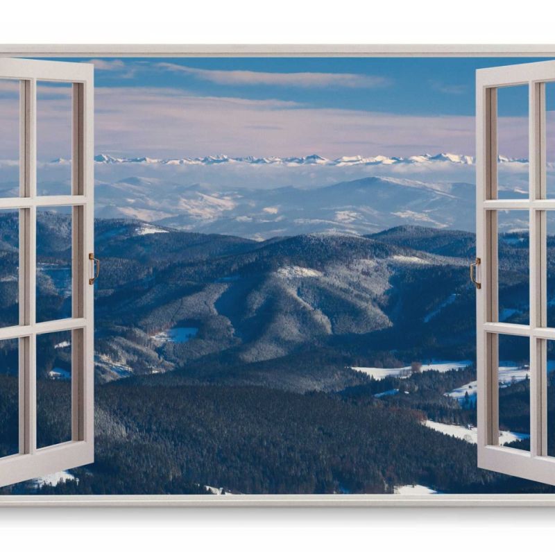 Wandbild 120x80cm Fensterbild Berge Gebirge Natur Horizont Schneegipfel