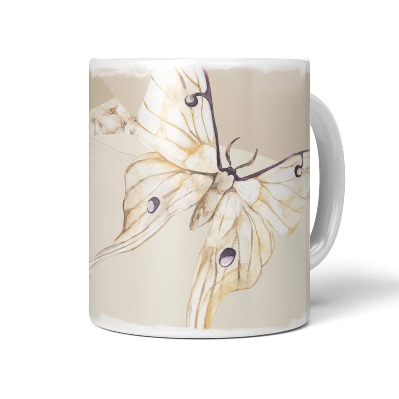 Dekorative Tasse mit schönem Motiv Schmetterling Blumen Vintage Pastelltöne Wasserfarben