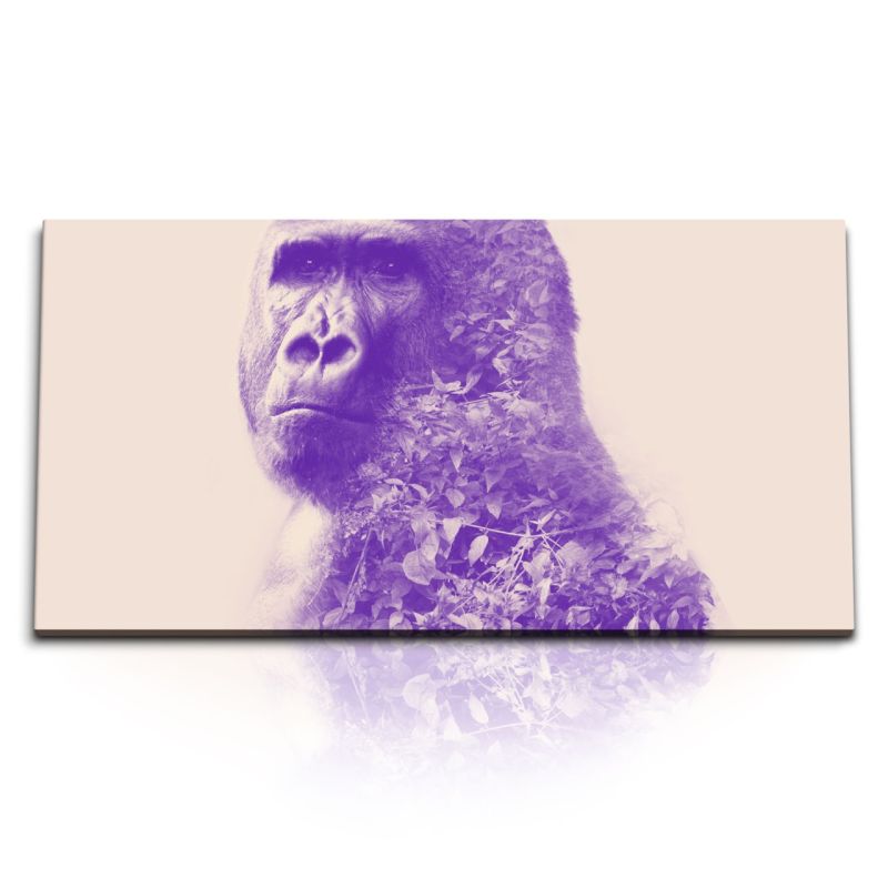 Kunstdruck Bilder 120x60cm Gorilla Affe Porträt Kunstvoll Fotomontage Pflanzen