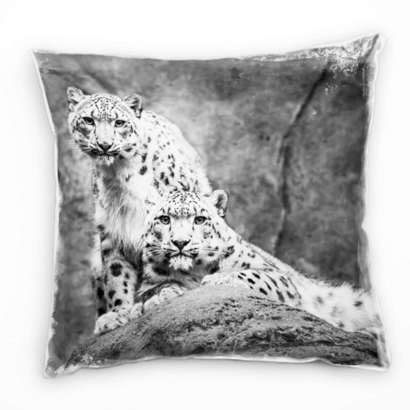 Tiere, zwei Leoparden, grau Deko Kissen 40x40cm für Couch Sofa Lounge Zierkissen