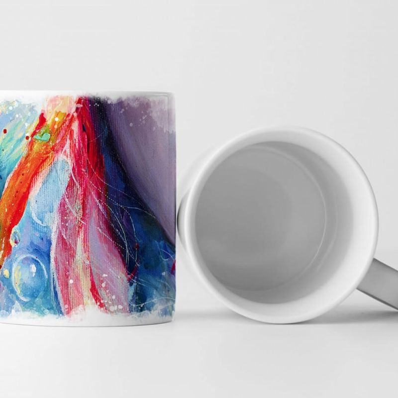 Tasse Geschenk Farbenfrohes Regenbogengemälde –  Rote Lippen und bunte Korallen