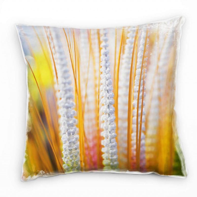 Blumen, Kunstblumen, orange, weiß, grün Deko Kissen 40x40cm für Couch Sofa Lounge Zierkissen