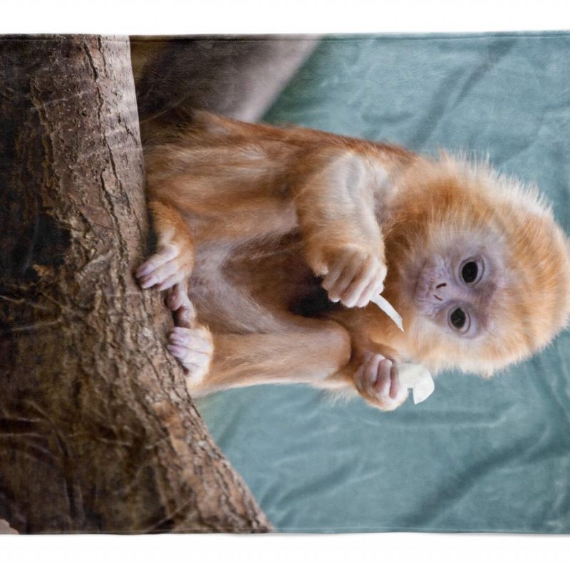 Handtuch Strandhandtuch Saunatuch Kuscheldecke  mit Tiermotiv kleiner Affe Süß