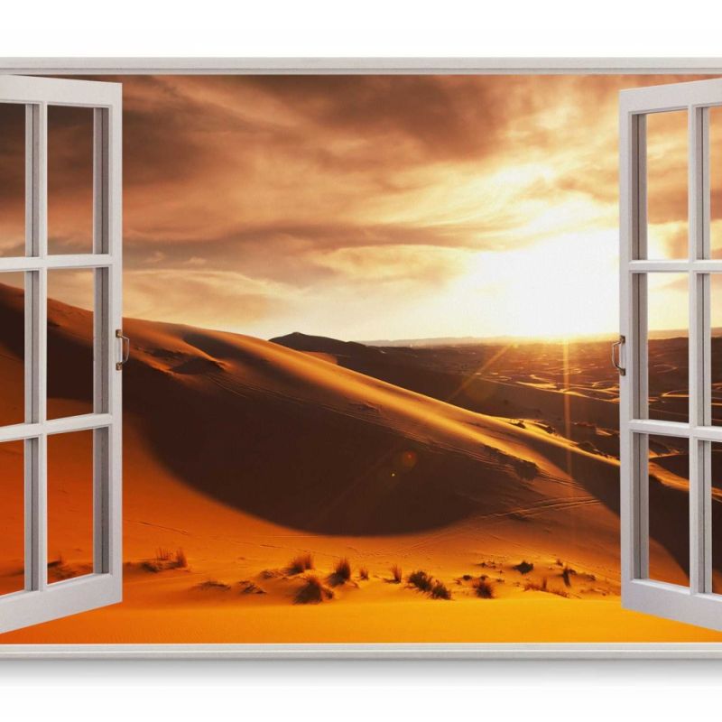 Wandbild 120x80cm Fensterbild Wüste Sahara Sand Sonnenuntergang Sanddünen