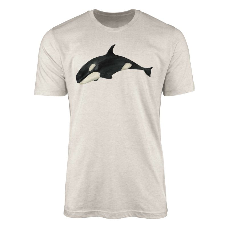 Herren Shirt 100% gekämmte Bio-Baumwolle T-Shirt  Killerwal Orca Wasserfarben Motiv Nachhaltig Ökomo