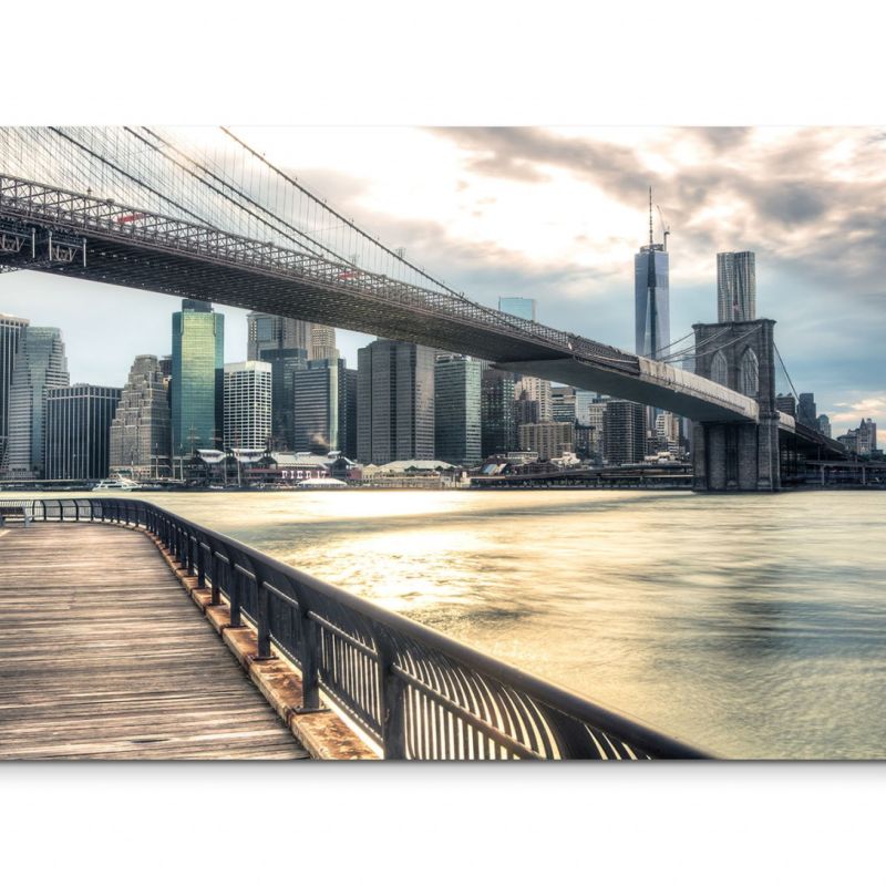 120x80cm Wandbild New York City Wolkenkratzer Brücke Wolken