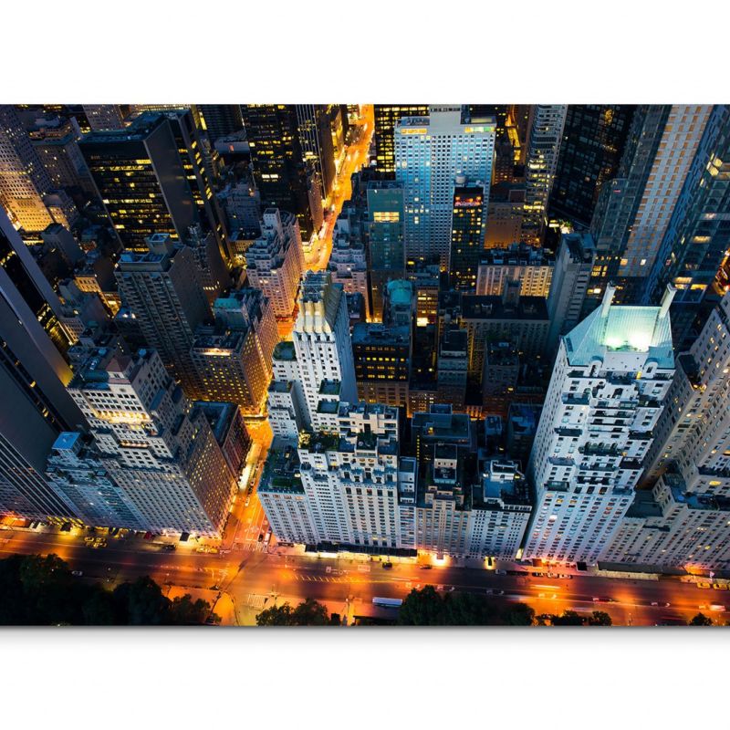 120x80cm Wandbild Manhattan Wolkenkratzer Straßen Nacht Lichter