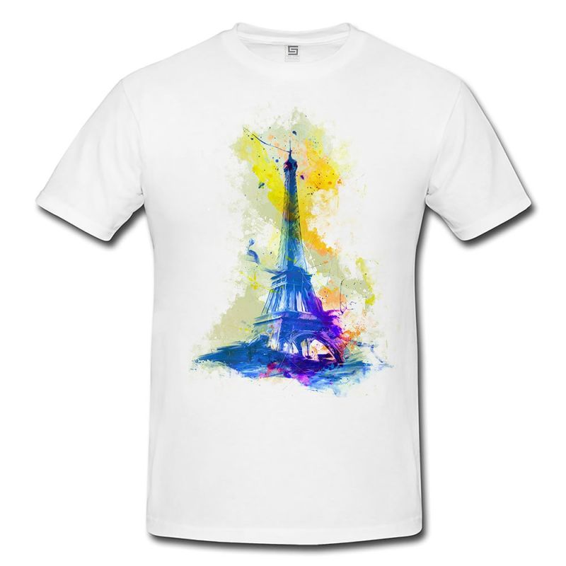 Paris Herren T- Shirt , Stylisch aus Paul Sinus Aquarell Color