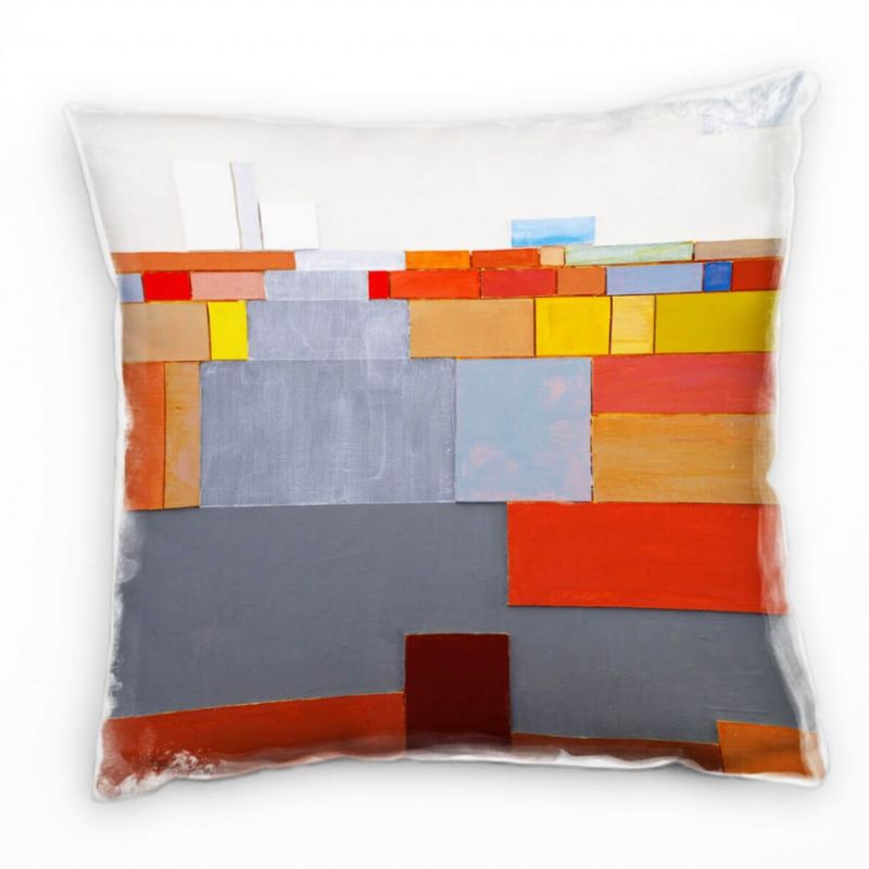 Abstrakt, rot, grau, beige, blau, Rechtecke, gemalt Deko Kissen 40x40cm für Couch Sofa Lounge Zierki