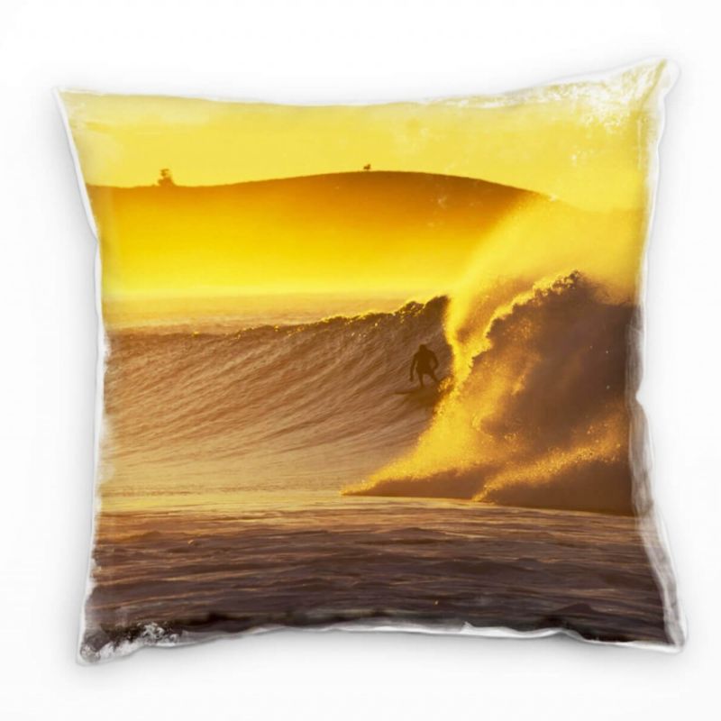 künstlerische Fotografie, Wellen, Surfen, gelb, blau Deko Kissen 40x40cm für Couch Sofa Lounge Zierk