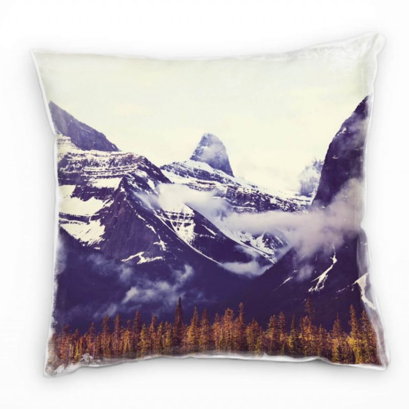 Landschaft, braun, grau, Berge, Nadelwald, Schnee Deko Kissen 40x40cm für Couch Sofa Lounge Zierkiss