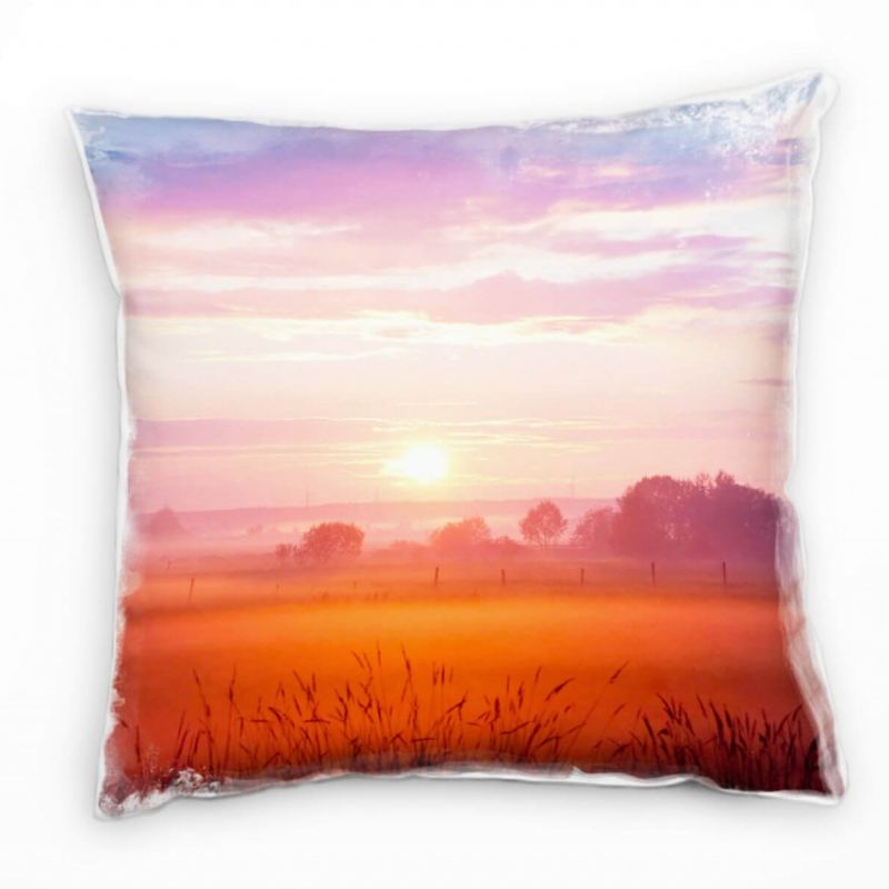 Landschaft, orange, Sonnenuntergang, Feld Deko Kissen 40x40cm für Couch Sofa Lounge Zierkissen