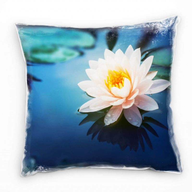 Blumen, Seerose, rosa, grün, blau Deko Kissen 40x40cm für Couch Sofa Lounge Zierkissen