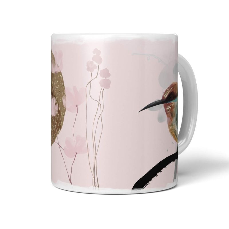 Dekorative Tasse mit schönem Vogel Motiv Kolibri Fuchskolibri schönem Design Gold Vintage