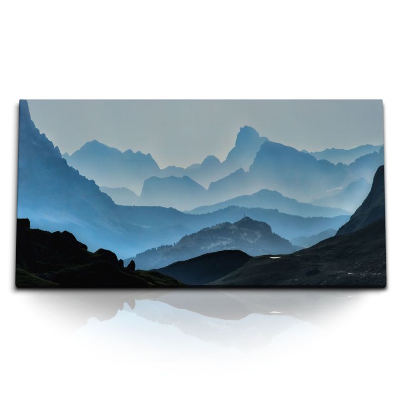 Kunstdruck Bilder 120x60cm Berge Bergkette Blau Natur Gebirge