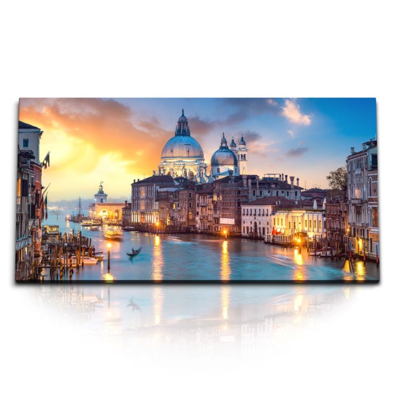 Kunstdruck Bilder 120x60cm Venedig Italien Gondel Kathedrale Sonnenuntergang