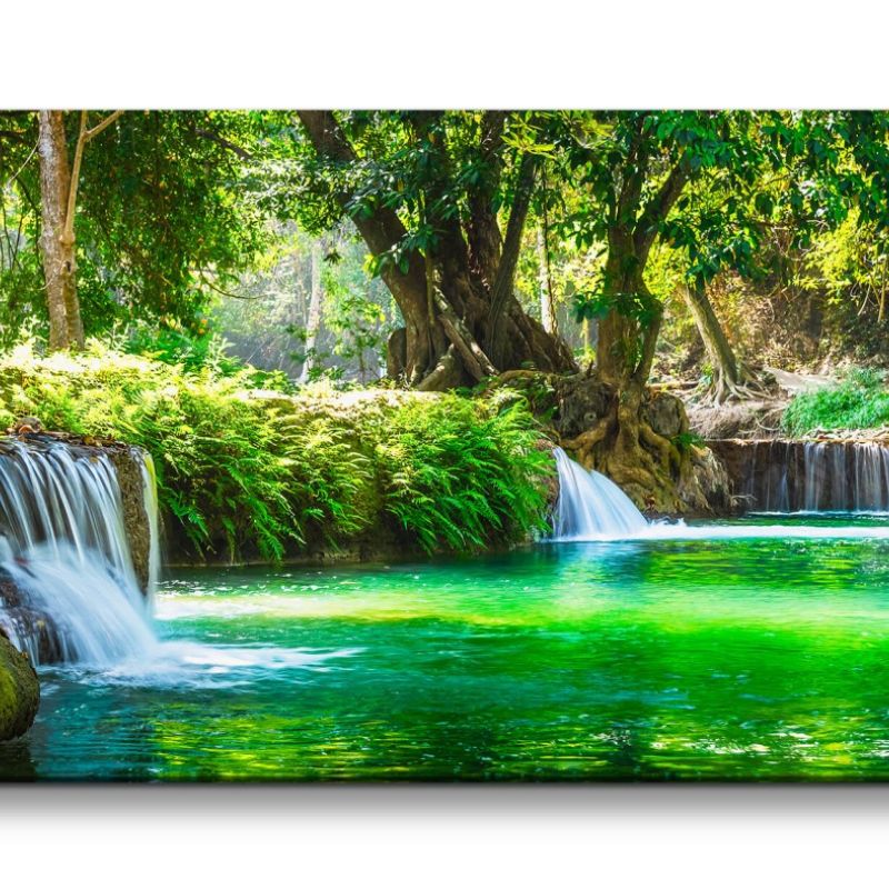 Leinwandbild 120x60cm Thailand Wasserfall Dschungel Grün Natur Wasser