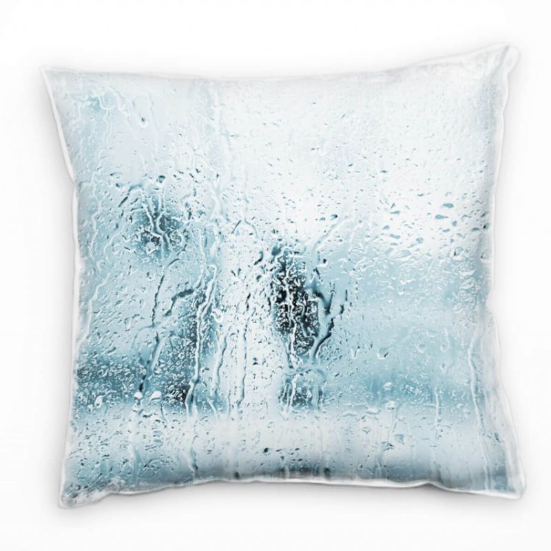 Urban, blau, grau, Regen an einer Fensterscheibe Deko Kissen 40x40cm für Couch Sofa Lounge Zierkisse