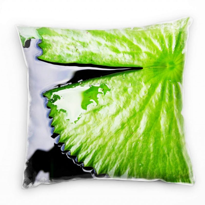 Macro, Natur, Lotosblatt im Wasser, grün Deko Kissen 40x40cm für Couch Sofa Lounge Zierkissen