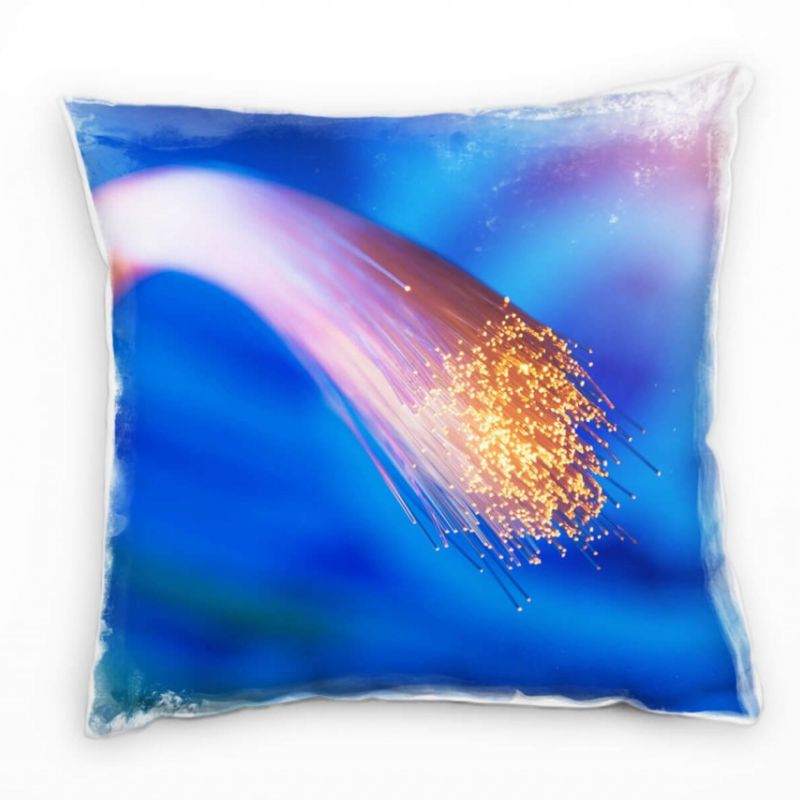 Macro, Kabel, Lichtpunkte, Technik, blau, orange Deko Kissen 40x40cm für Couch Sofa Lounge Zierkisse