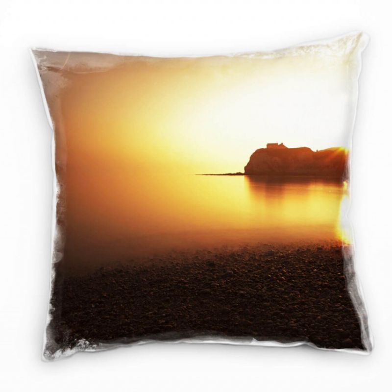 Strand und Meer, orange, braun, Sonnenuntergang Deko Kissen 40x40cm für Couch Sofa Lounge Zierkissen