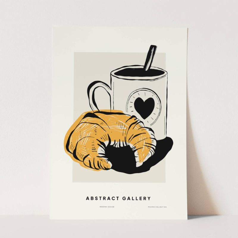 Black Ink dekorative Illustration Modern  Croissants Kaffee