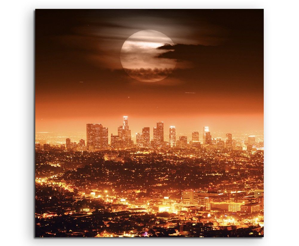 Urbane Fotografie –  Dramatischer Vollmond über Los Angeles, USA auf Leinwand