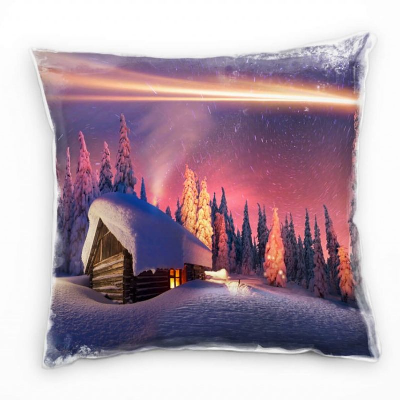 Winter, rot, blau, Sternschnuppe, Hütte, Weihnachten Deko Kissen 40x40cm für Couch Sofa Lounge Zierk