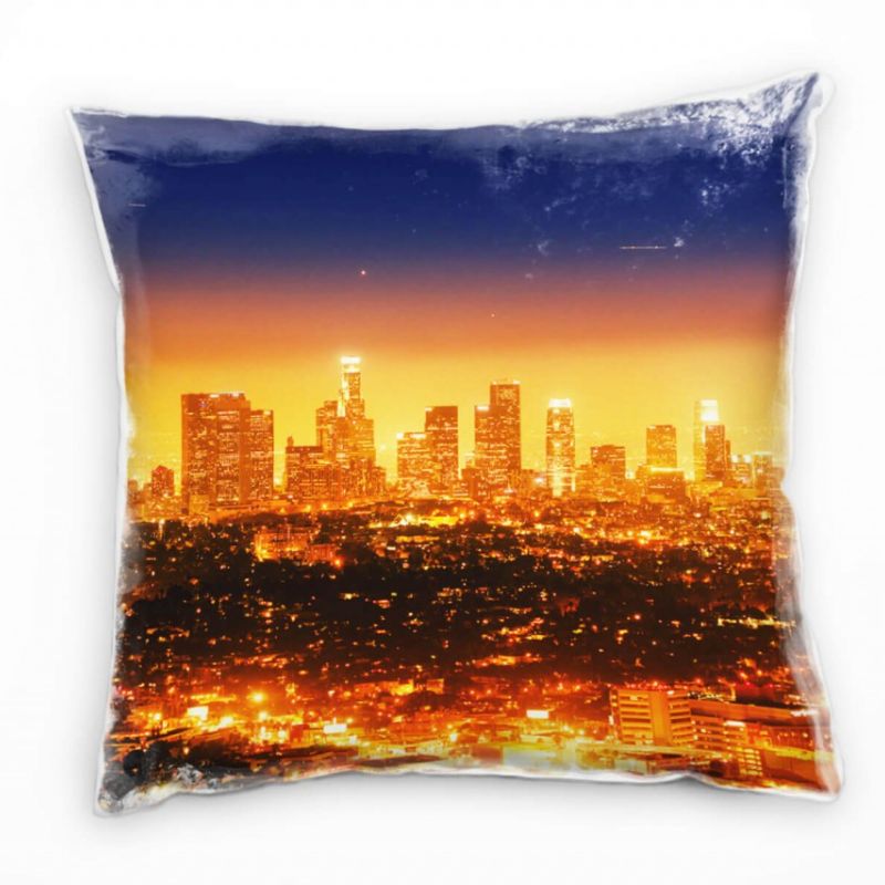 City, LA, Nacht, Hochhäuser, Lichter, orange, blau Deko Kissen 40x40cm für Couch Sofa Lounge Zierkis