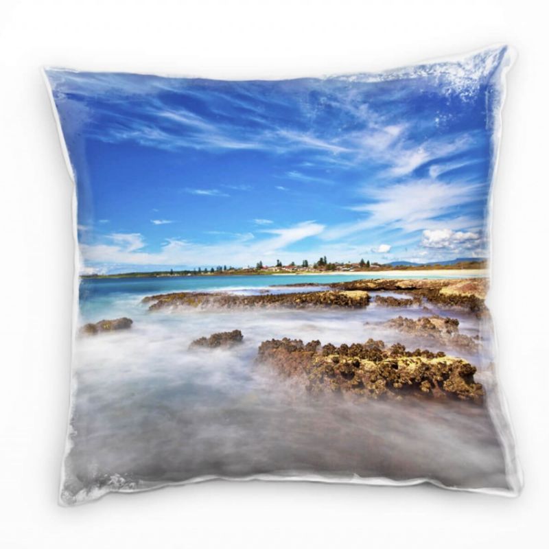 Strand und Meer, Brandung, Wolken, braun, blau Deko Kissen 40x40cm für Couch Sofa Lounge Zierkissen