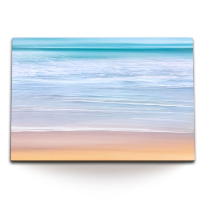 120x80cm Wandbild auf Leinwand Meer Strand Minimal Blau Hellblau Wasser