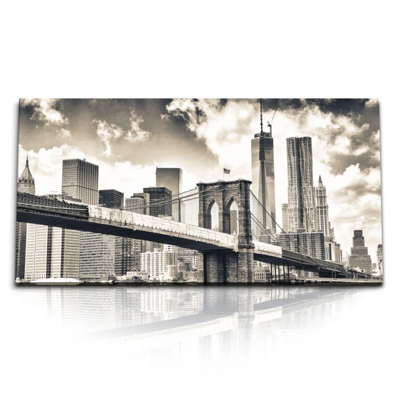 Kunstdruck Bilder 120x60cm New York Manhattan Brooklyn Bridge Hochhäuser