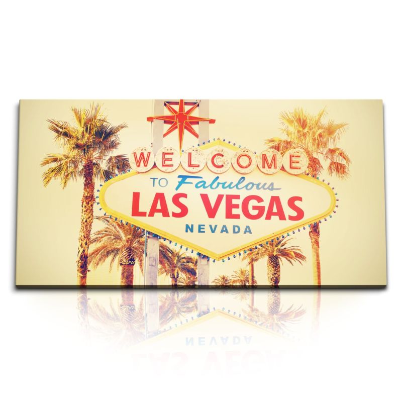 Kunstdruck Bilder 120x60cm Las Vegas Nevada Schild Sonnenschein Palmen