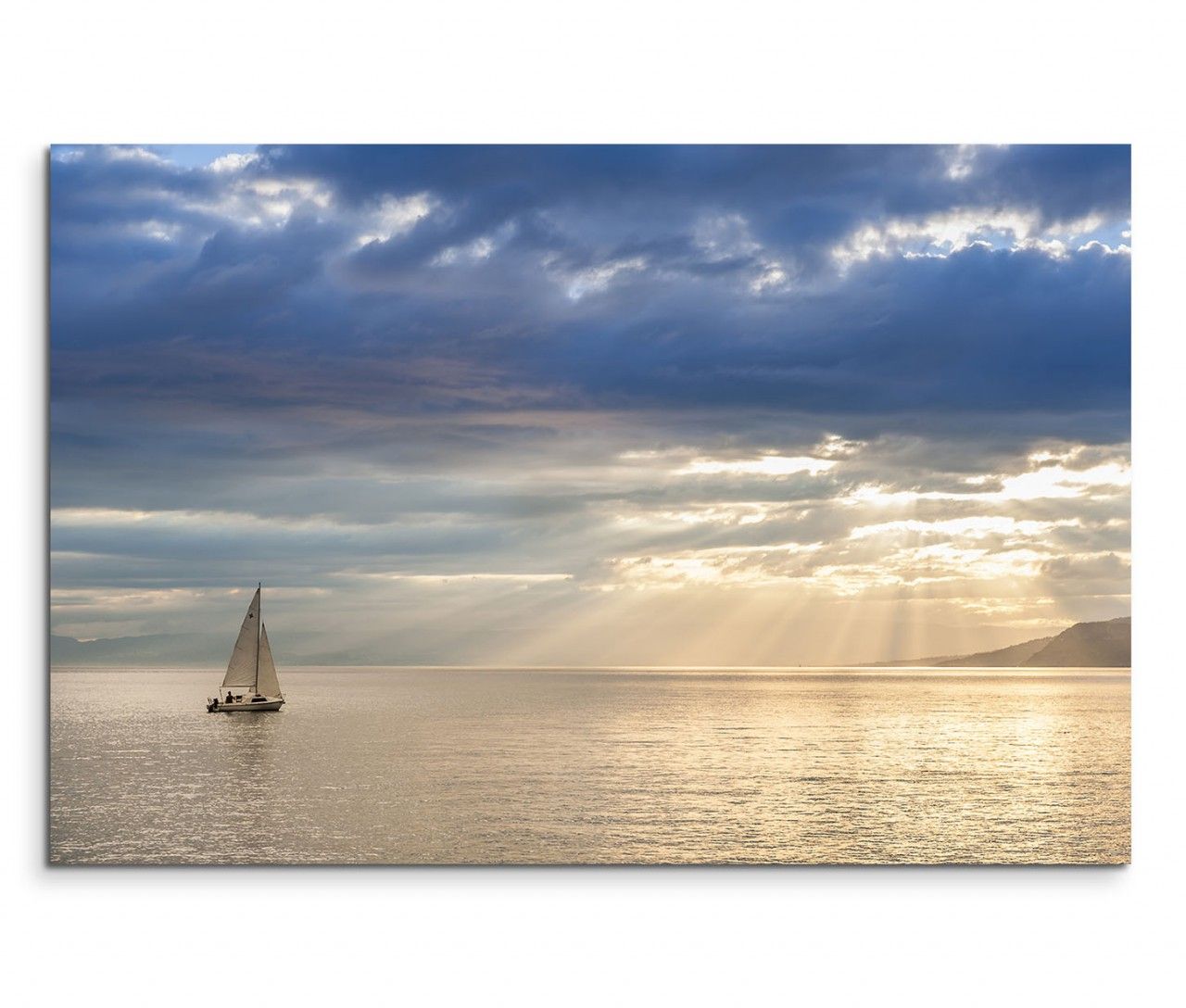 120x80cm Wandbild Schweiz Leman See Segelboot Wolken