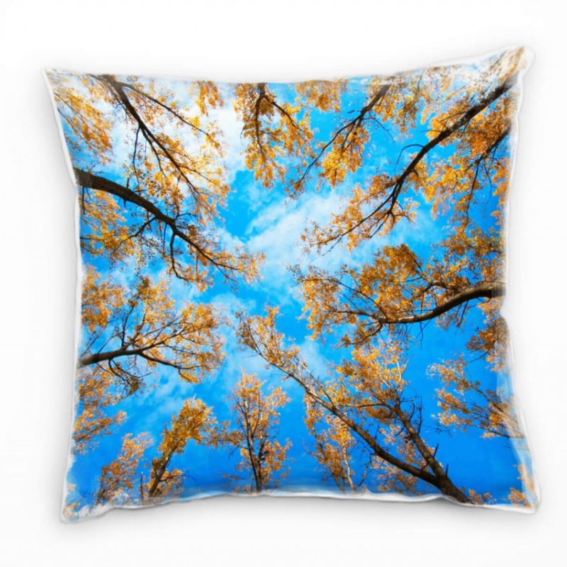 herbst, blau, braun, Wald von unten Deko Kissen 40x40cm für Couch Sofa Lounge Zierkissen