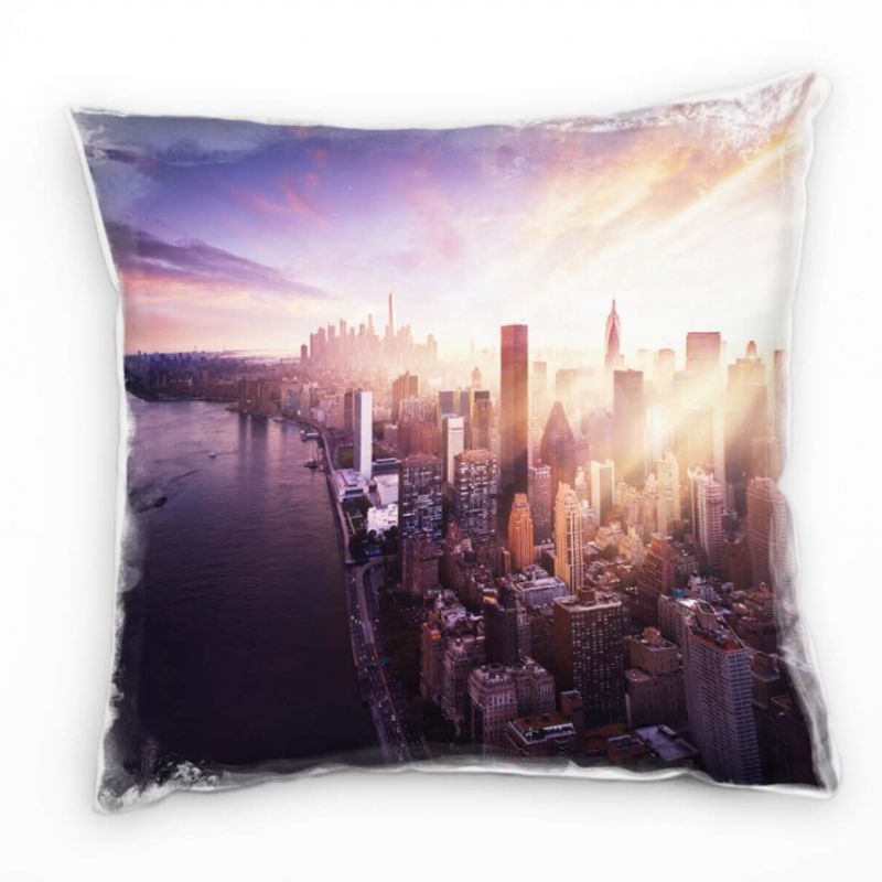 City, New York, Manhattan, Sonnenuntergang, blau Deko Kissen 40x40cm für Couch Sofa Lounge Zierkisse