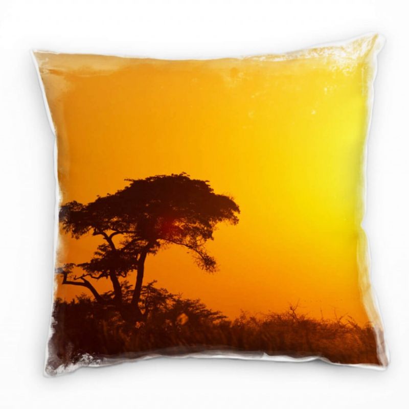 Landschaft, orange, braun, Sonnenaufgang, Afrika, Savanne Deko Kissen 40x40cm für Couch Sofa Lounge